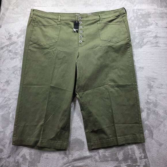torrid Denim - Torrid Pants Womens 30 Green Crop Wide Leg Stretch Twill High Rise Patch Pocket